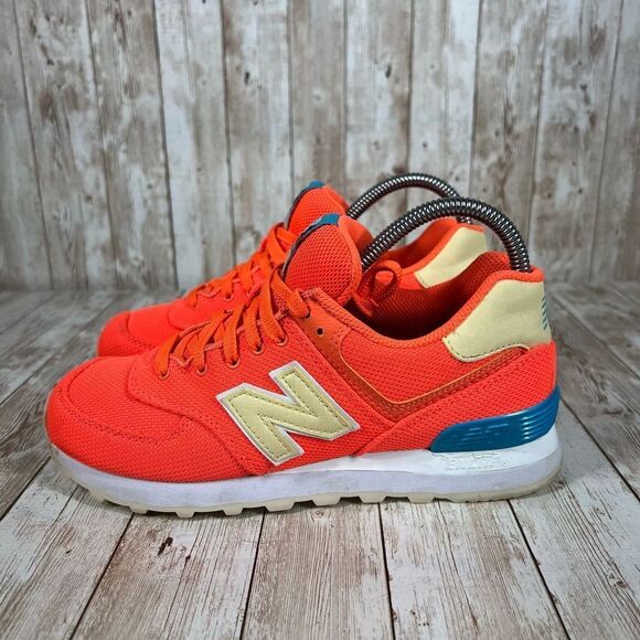 New Balance 574 Women Running Sport Shoes‎ Orange Blue Beige Size 6.5 - Picture 2 of 8